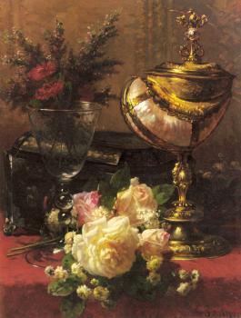 Jean-Baptiste Robie : A Bouquet Of Roses And Other Flowers